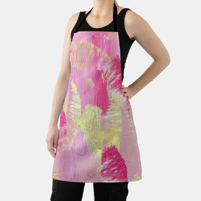 Delantal Pink and Yellow Abstract Art All-Over Print Apron (in situ)