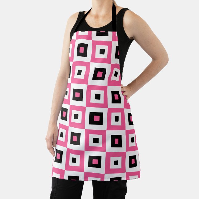 Delantal Pink Black and White Checkered Squares Pattern (Subido por el creador)