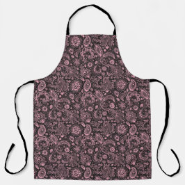 Delantal Pink black batik boho style floral paisley pattern