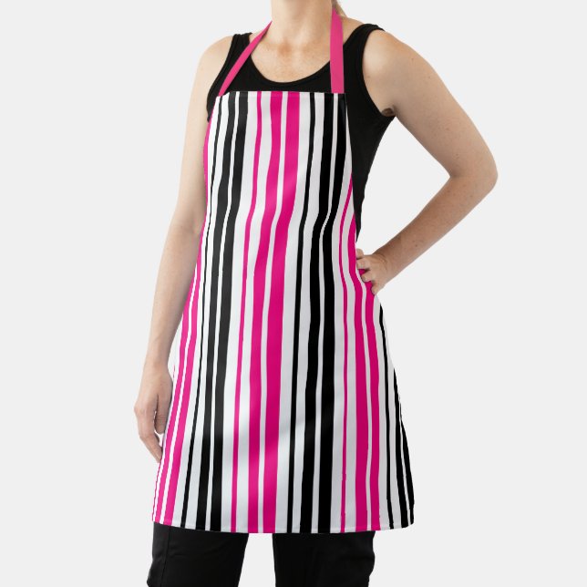 Delantal Pink Black White Stripes Pattern Design  (in situ)
