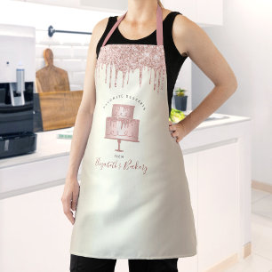 Delantal Pink Cake Bakery Chef Glitter Drips Script Gold