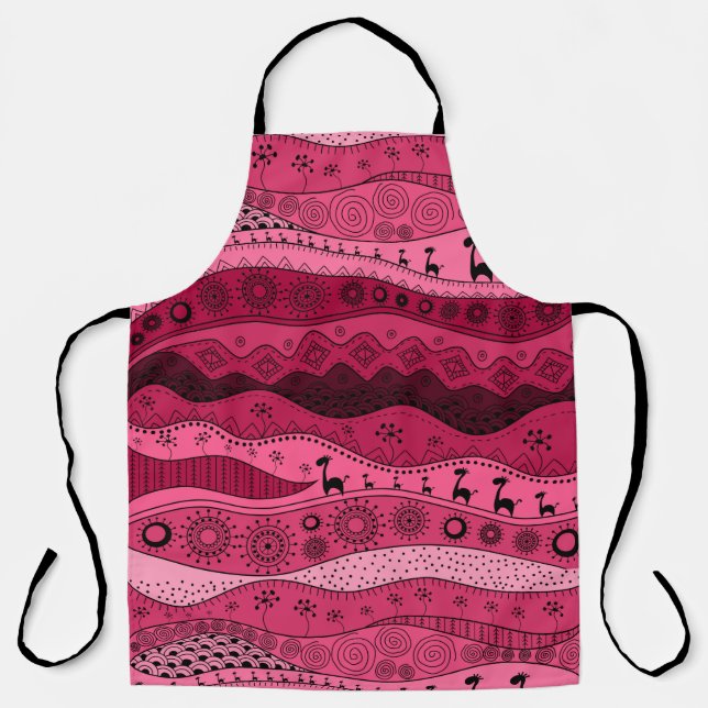 Delantal Pink color hand drawn African tribal pattern (Anverso)