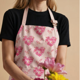 Delantal Pink Floral Hearts Pattern All-Over Print Apron
