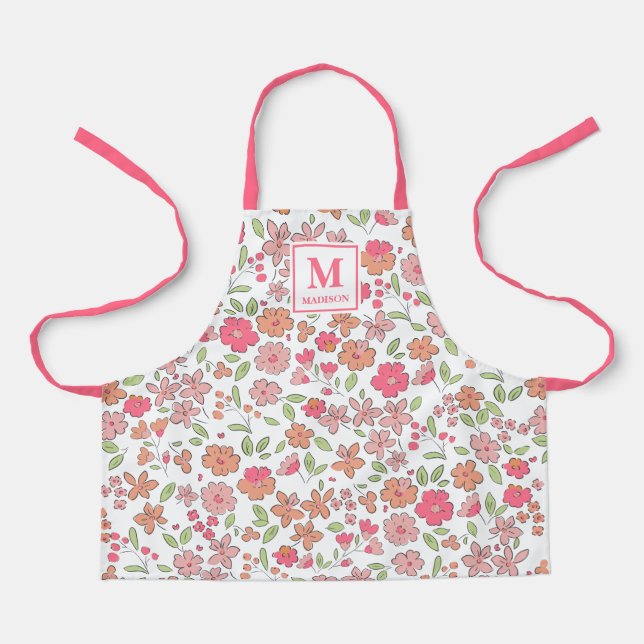 Delantal Pink Floral Monogram Apron (Anverso)