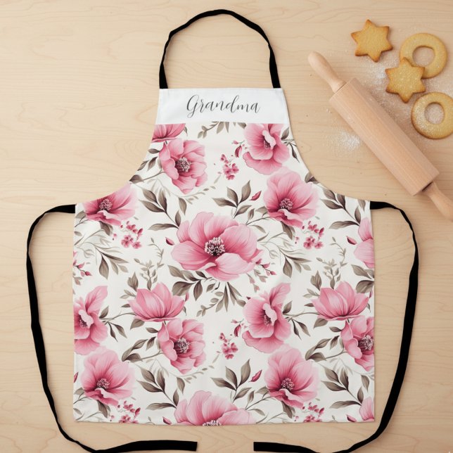 Delantal Pink Floral Personalized Grandma (Subido por el creador)