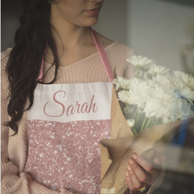 Delantal Pink Glitter Custom Name Kitchen Apron (Subido por el creador)