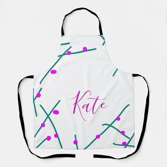 Delantal Pink green cherry tree name boho retro rustic bold (Anverso)