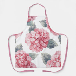 Delantal Pink Hydrangeas Watercolor Floral Blooms Painting