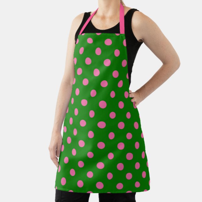 Delantal Pink On Green Polka Dots Pattern Design  (Subido por el creador)