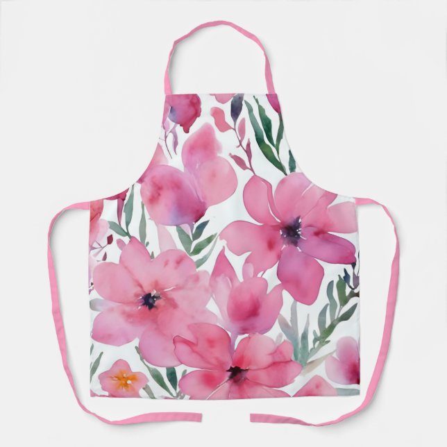 Delantal Pink Petals | Watercolor Floral Painted Flowers (Anverso)