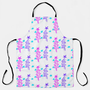Delantal Pink Purple doodle christmas de árbol estrellas de