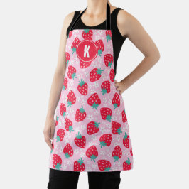 Delantal Pink Red Strawberries Floral  Pattern Monogram