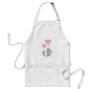 DELANTAL PINK VALENTINE HEART BALLOONES CON KITTENS GRIS