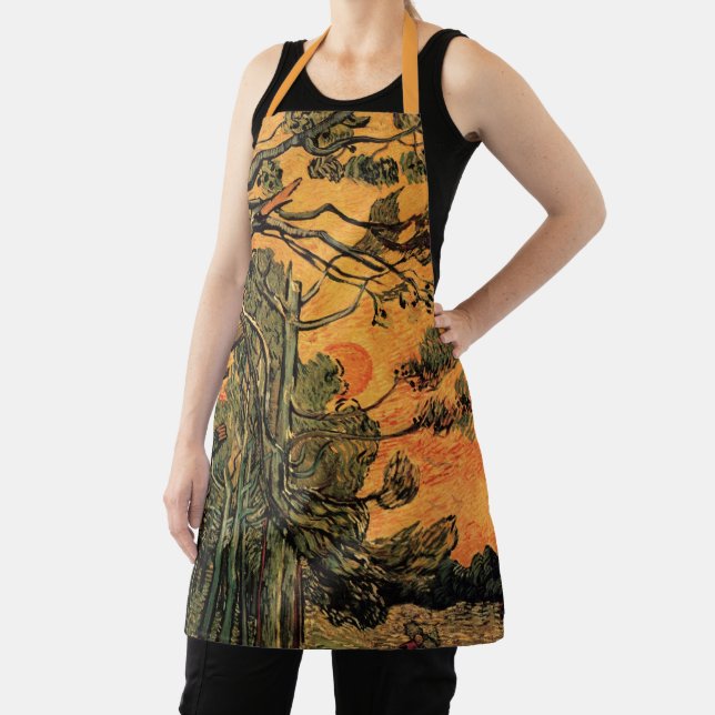Delantal Pinos Cielo Rojo Puesta de Sol de Vincent van Gogh (in situ)