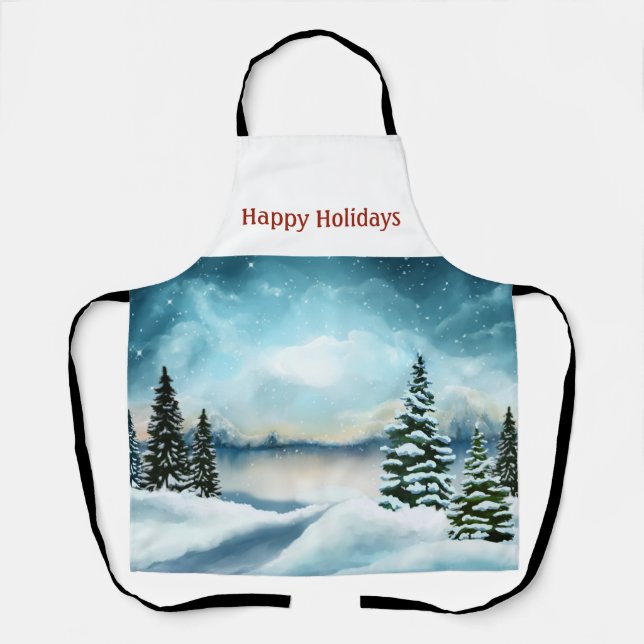 Delantal Pinos nevados cerca de un lago (Anverso)