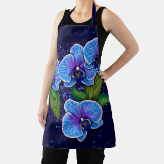Delantal Pintado caprichoso de flores de orquídea azul