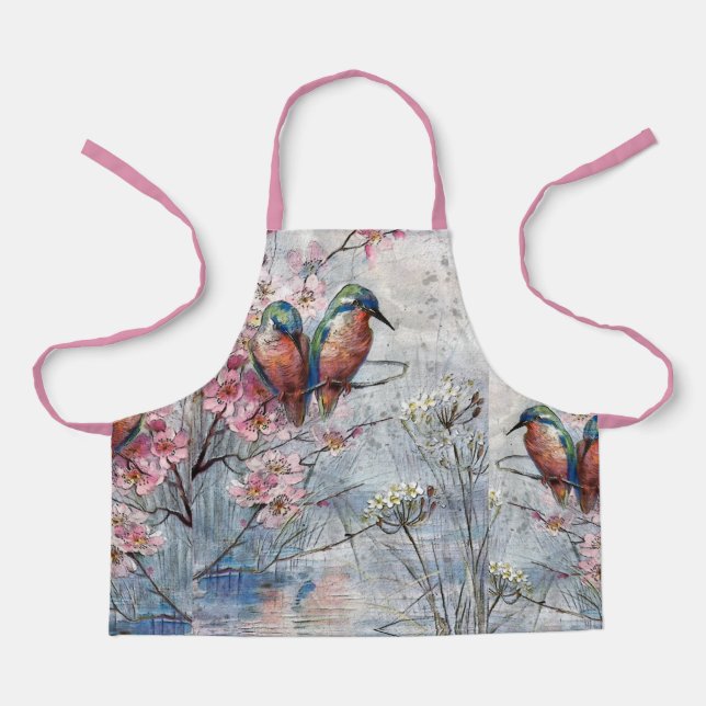 Delantal Pintados bonitos de Kingfishers y flores (Anverso)