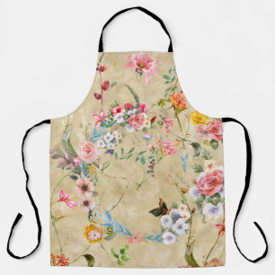 Delantal Pintura acuarela de hojas y flores, sin costura 