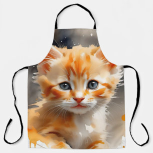 Delantal Pintura acuarela de un lindo gato naranja