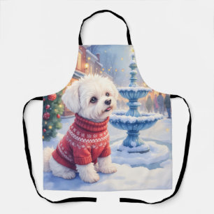 Delantal Pintura al agua Fuente Festiva de Bichon Frise Nav