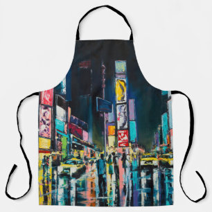 Delantal pintura al óleo de Nueva York, una vista nocturna 