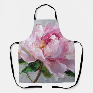Delantal Pintura al óleo de peonía rosa elegante con impast