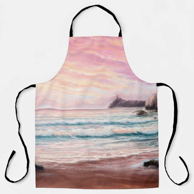 Delantal  pintura al óleo de una hermosa puesta de sol púrp (Anverso)