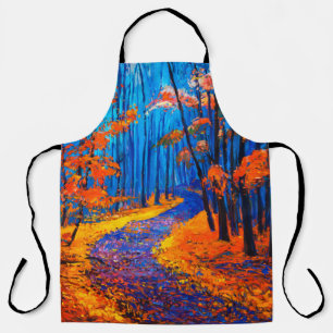 Delantal  pintura al óleo que muestra el hermoso bosque de 