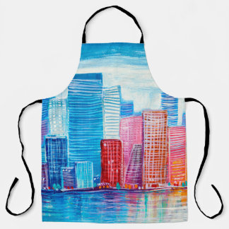 Delantal Pintura artística de rascacielos. Estilo abstracto