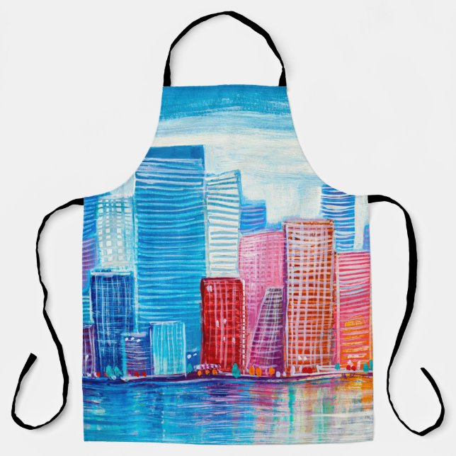 Delantal Pintura artística de rascacielos. Estilo abstracto (Anverso)