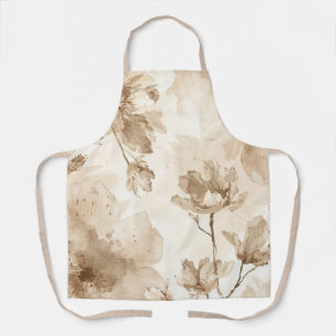 Delantal Pintura botánica de acuarela floral vintage sepia