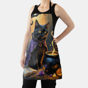 Delantal Pintura caprichosa de Halloween de gato negro