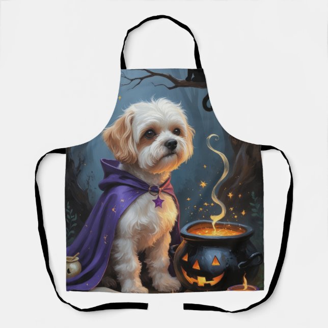Delantal Pintura caprichosa de Halloween de perro Bichon Fr (Anverso)