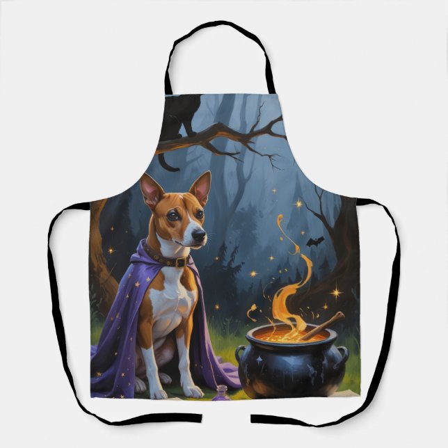 Delantal Pintura caprichosa de Halloween del perro Basenji (Anverso)