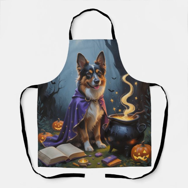 Delantal Pintura caprichosa de Halloween del perro pastor b (Anverso)