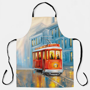 Delantal Pintura de aceite de tranvía de la ciudad antigua