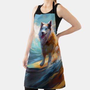 Delantal Pintura de Alaskan Malamute haciendo surf en la pl