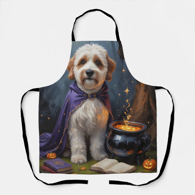 Delantal Pintura de Bernedoodle Dog Whimsical Halloween (Anverso)