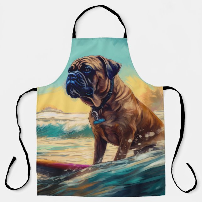 Delantal Pintura de Bullmastiff Beach Surfing (Anverso)