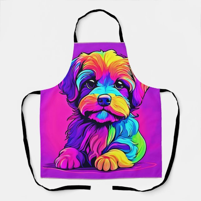 Delantal Pintura de cachorro arco iris (Anverso)