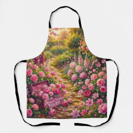 Delantal Pintura de camino de jardín de flores rosadas soña