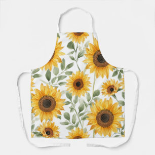 Delantal Pintura de flores de girasoles amarillos al acuare