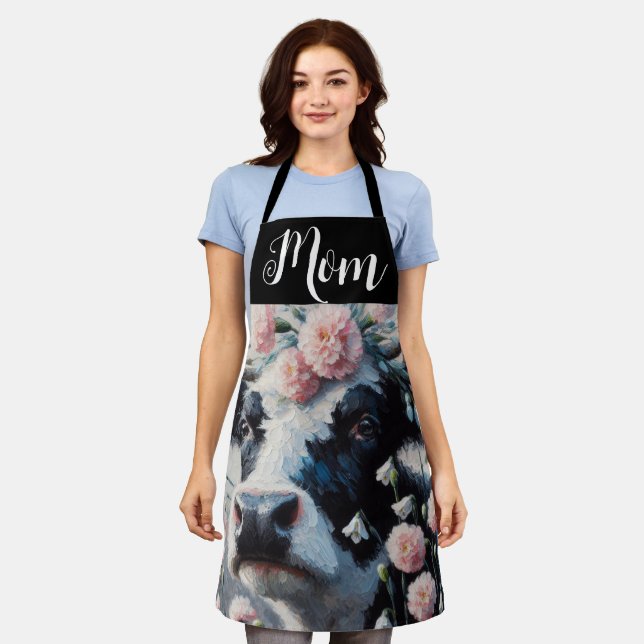 Delantal Pintura de granja de la vaca Holstein en las flore (Gastado)