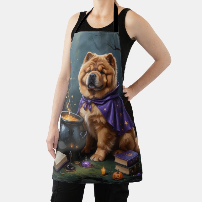 Delantal Pintura de Halloween de Chow Chow Dog Whimsical (in situ)