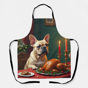 Delantal Pintura de la cena de Nochebuena del Bulldog Franc