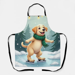 Delantal Pintura de Labrador Retriever patinando en Navidad