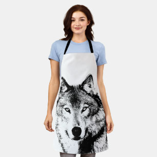 Delantal Pintura de Lobo Blanco y Negro