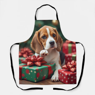 Delantal Pintura de Navidad de Beagle envolviendo regalos