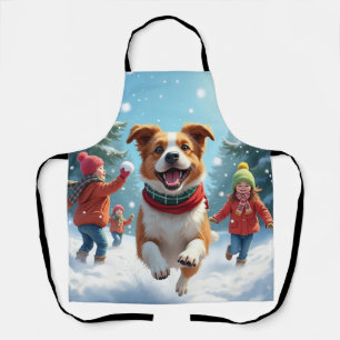 Delantal Pintura de Navidad de Border Terrier Luchando con