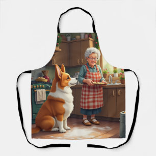 Delantal Pintura de Navidad de Corgi horneando con la abuel
